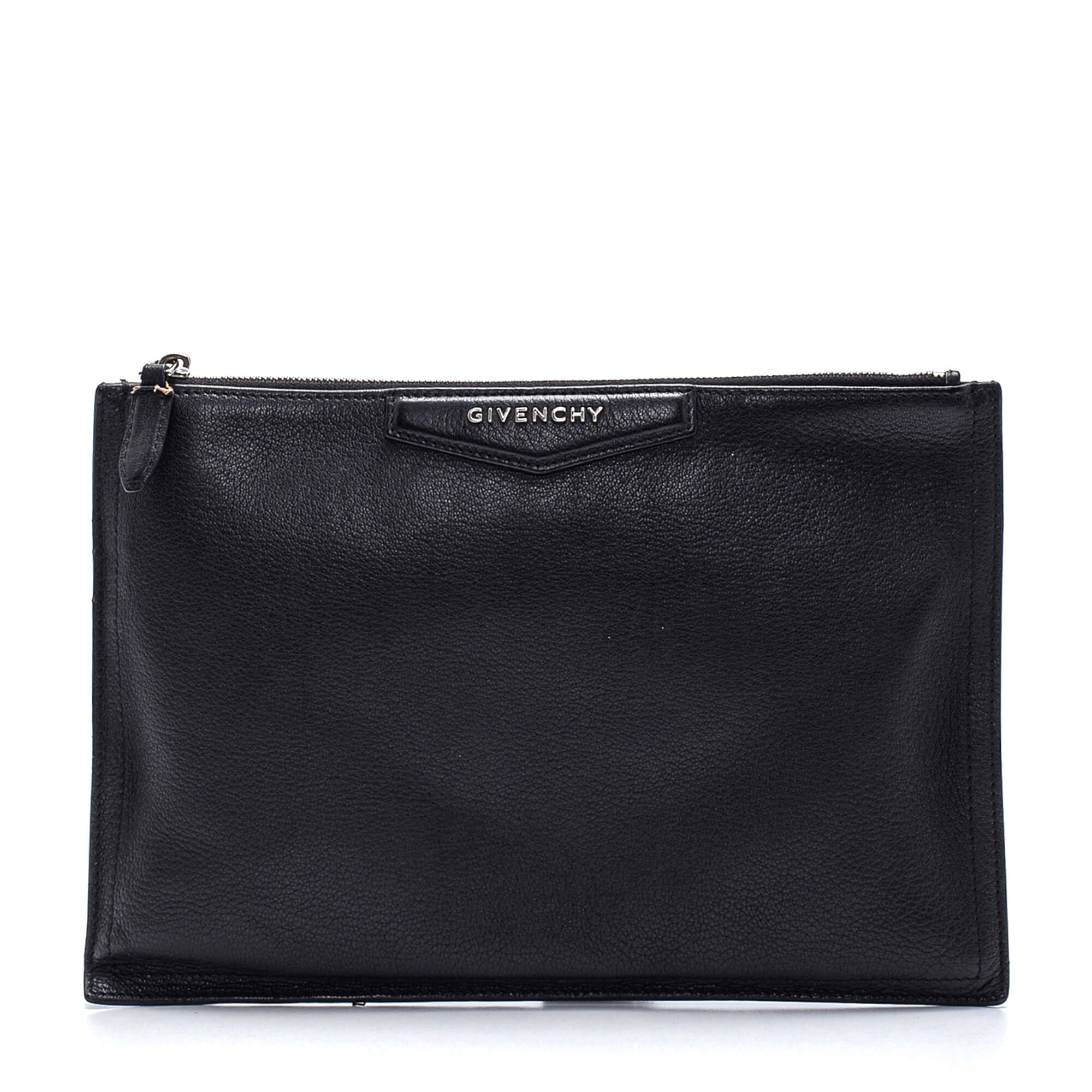 Givenchy - Black Leather Zipped Antigona Clutch 